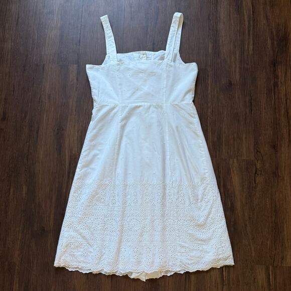 GAP Eyelet Button Front Dress White Cotton Embroidered Midi Women’s Cottagecore - Picture 2 of 12